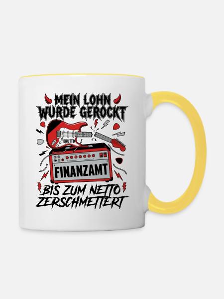 Mein Lohn Wurde Gerockt - Tasse zweifarbig - Weiß/Gelb