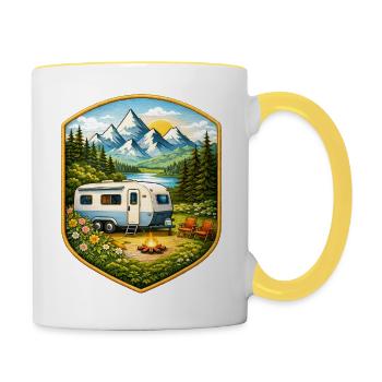Terrain de camping avec caravane - Mug contrasté - blanc/jaune - Droite