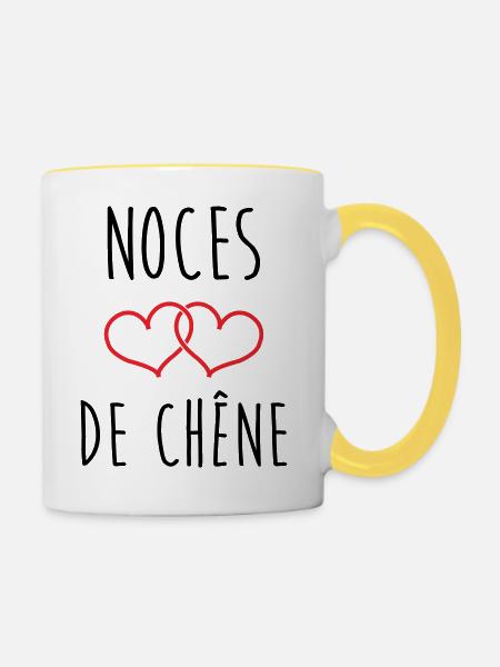 Eichenhochzeit 80 Jahre - Tasse zweifarbig - Weiß/Gelb
