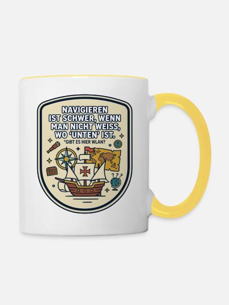 Navigation WLAN lustiger Spruch - Tasse zweifarbig - Weiß/Gelb