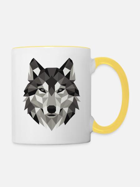 Wolfskopf Lowpoly Geometrie - Tasse zweifarbig - Weiß/Gelb