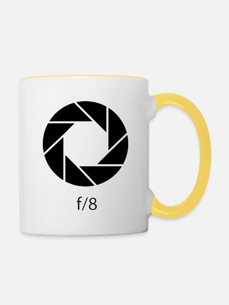 Apertur-f8 - Tasse zweifarbig - Weiß/Gelb