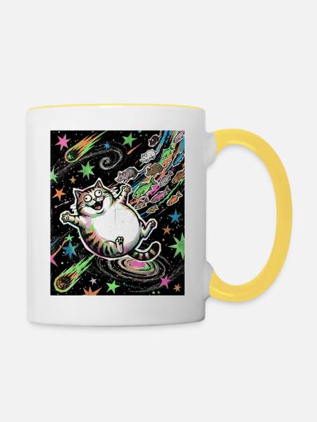 Verrücktes Kätzchen Universum - Tasse zweifarbig - Weiß/Gelb