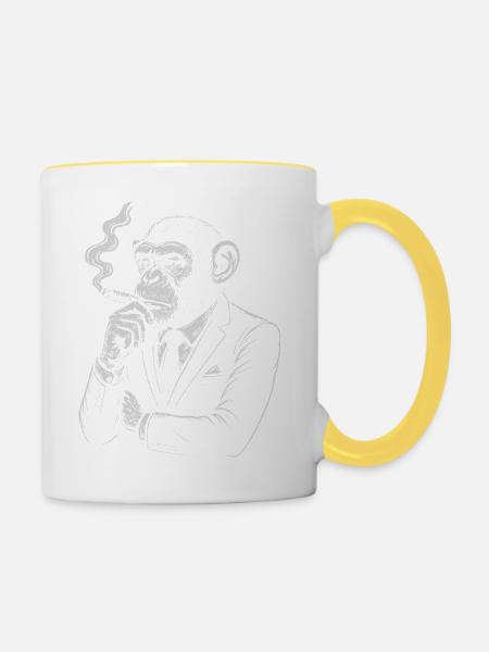 Zigarrenaffe im Anzug Retro - Tasse zweifarbig - Weiß/Gelb