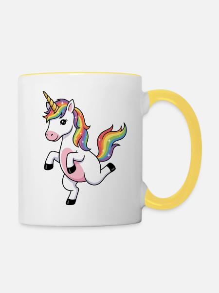 Regenbogen-Einhorn-Funkeln - Tasse zweifarbig - Weiß/Gelb