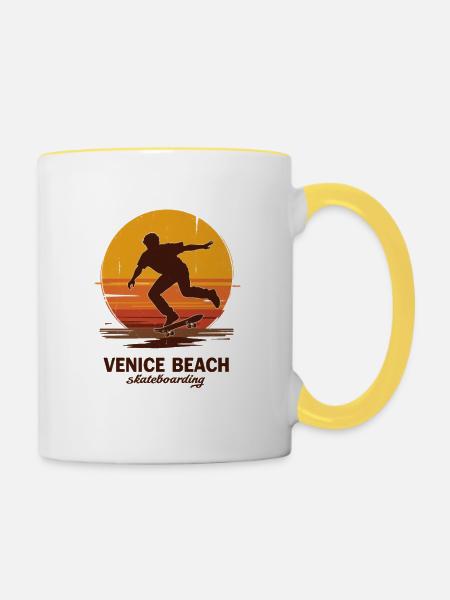 Venice Beach Sunset Skateboarder - Tasse zweifarbig - Weiß/Gelb