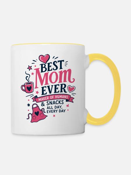 Best Mom Ever Küchen Spruch - Tasse zweifarbig - Weiß/Gelb
