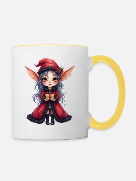 Rote Mantel-Weihnachtsfee - Tasse zweifarbig - Weiß/Gelb
