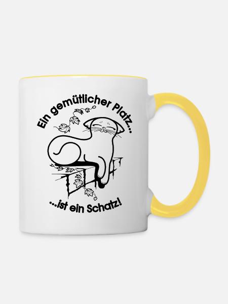 Gemütliche Katze - Tasse zweifarbig - Weiß/Gelb