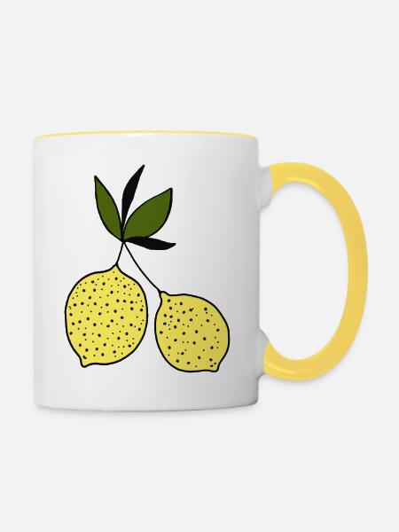 Handgezeichnetes Zitronen-Duo - Tasse zweifarbig - Weiß/Gelb