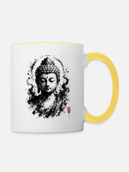 Buddha Ink Portrait Zen - Tasse zweifarbig - Weiß/Gelb