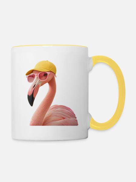 Cooles Flamingo Design - Tasse zweifarbig - Weiß/Gelb