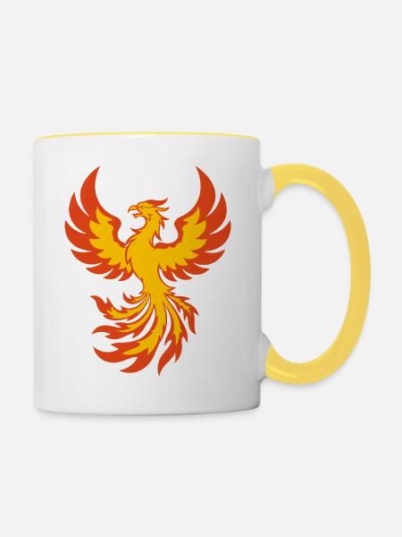Phönix - Stärke Wiedergeburt Feuer Kraft - Tasse zweifarbig - Weiß/Gelb