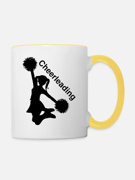 Cheerleading Silhouette mit Pompons - Tasse zweifarbig - Weiß/Gelb