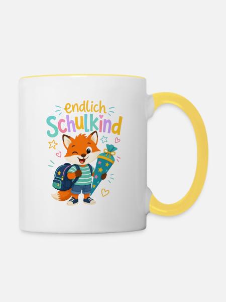Endlich Schulkind Fox Zuckertüte - Tasse zweifarbig - Weiß/Gelb