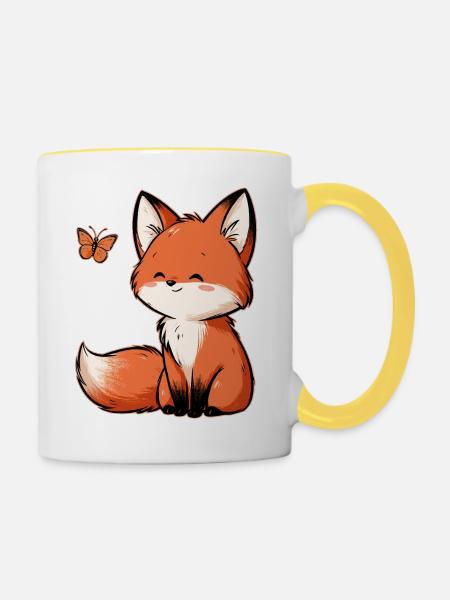Fuchs Schmetterling - Tasse zweifarbig - Weiß/Gelb
