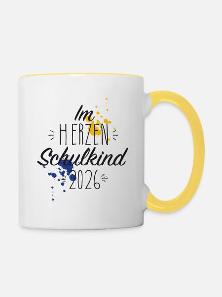 Im Herzen Schulkind 2026 - Tasse zweifarbig - Weiß/Gelb