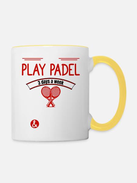 Padel-Süchtiges Zitat - Tasse zweifarbig - Weiß/Gelb