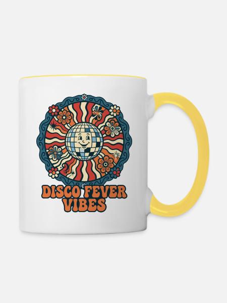 Disco Fever Vibes Retro Discokugel - Tasse zweifarbig - Weiß/Gelb