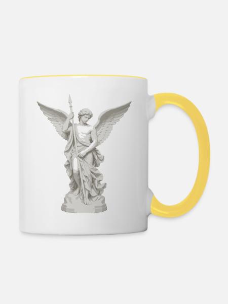 Geflügelter Engel mit Speer-Illustration - Tasse zweifarbig - Weiß/Gelb