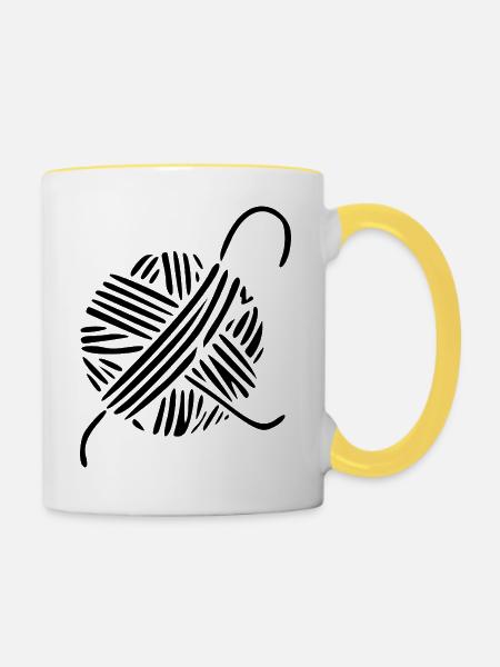 Handarbeit stricken häkeln Geschenk - Tasse zweifarbig - Weiß/Gelb