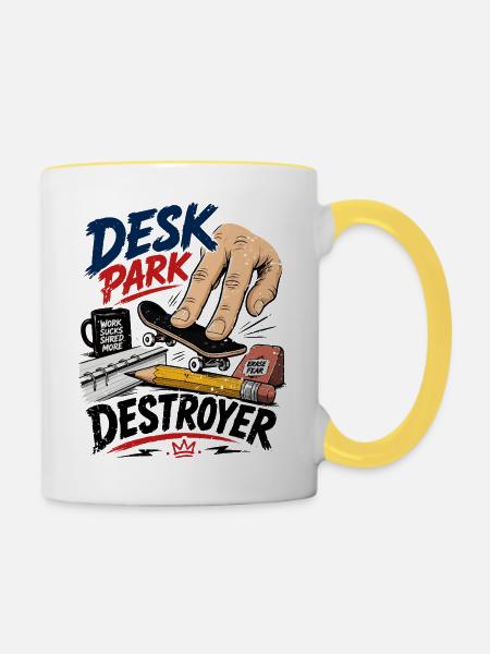  Backprint: Fingerboard Fingerboarding Skateboard - Tasse zweifarbig - Weiß/Gelb