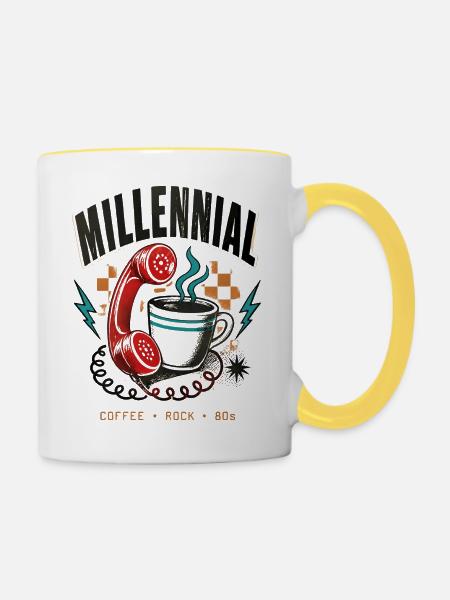 Millennial Café Rock 80er - Tasse zweifarbig - Weiß/Gelb