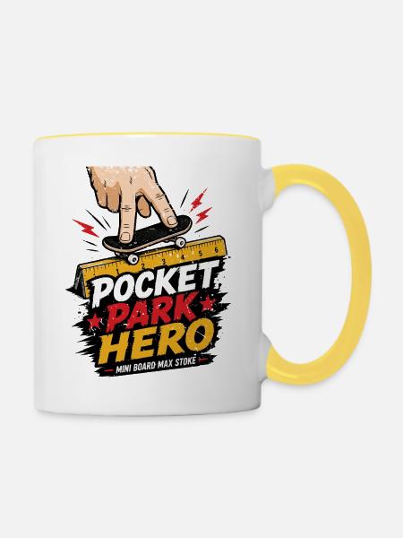 Backprint: Fingerboard Fingerboarding Skateboard - Tasse zweifarbig - Weiß/Gelb