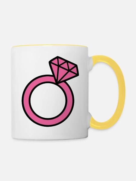 Pinker Diamantring Icon - Tasse zweifarbig - Weiß/Gelb