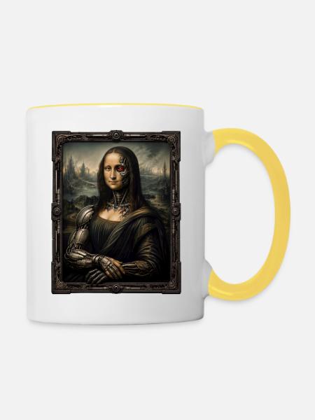 Mechanische Mona Lisa - Tasse zweifarbig - Weiß/Gelb