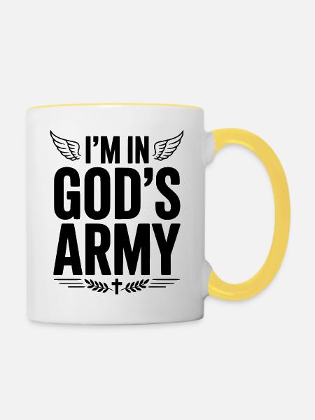 Ich bin in Gottes Armee - Tasse zweifarbig - Weiß/Gelb