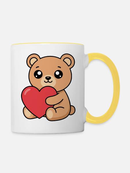 Kuschelbär mit Herz - Tasse zweifarbig - Weiß/Gelb
