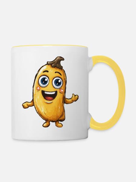 Fröhliche Cartoonbanane - Tasse zweifarbig - Weiß/Gelb