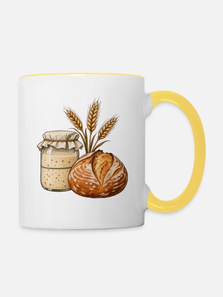 Sauerteigbrot – Gefäß, Laib und Kolben - Tasse zweifarbig - Weiß/Gelb