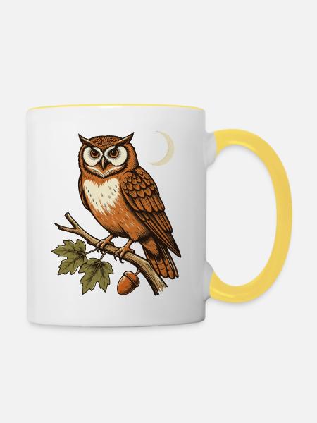Eule im Herbstmond - Tasse zweifarbig - Weiß/Gelb