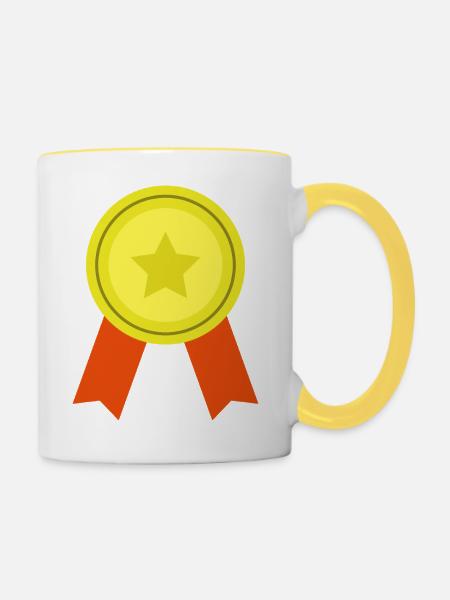 Medaille - Tasse zweifarbig - Weiß/Gelb