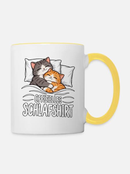 Schlafshirt Katze - Tasse zweifarbig - Weiß/Gelb