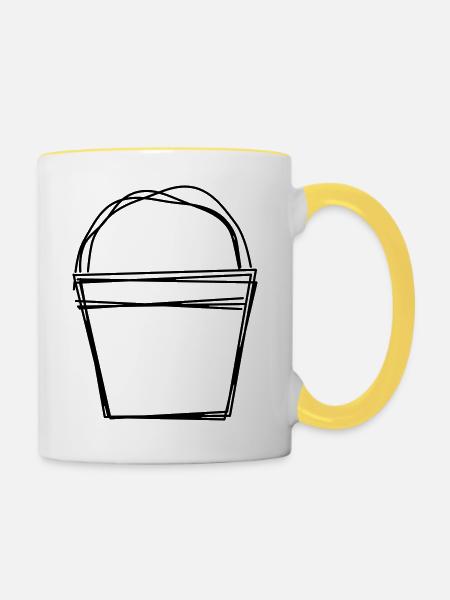 Eimer handgezeichnet - Tasse zweifarbig - Weiß/Gelb