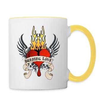 Burning Love (Heart & Banner) 04 - Tasse zweifarbig - Weiß/Gelb - Rechts