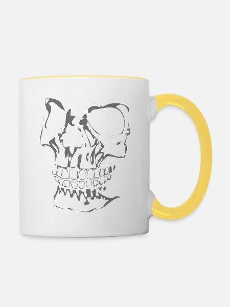 Skullface 3D left - Tasse zweifarbig - Weiß/Gelb