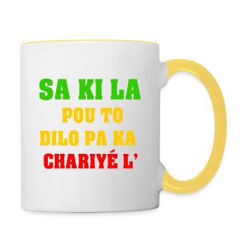 Saki la pou to dilo pa la chariyé l' - Mug contrasté - blanc/jaune - Droite