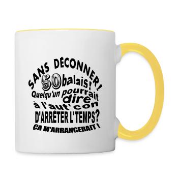 50 ans / cadeaux 50 ans /sans déconner 50 ans - Mug contrasté - blanc/jaune - Droite