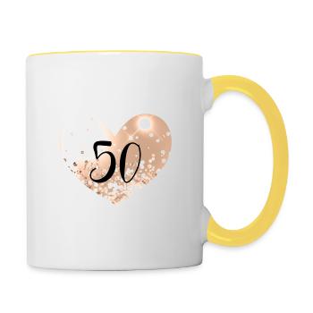 50 heart number - Contrasting Mug - white/yellow - Right