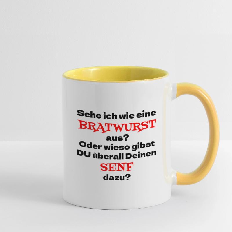 Sehe ich wie eine Bratwurst aus? Oder wieso Senf Tasse zweifarbig
