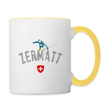 Zermatt Winter swiss alps - Mug contrasté - blanc/jaune - Droite