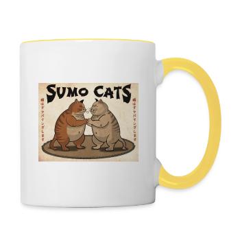 Chats de sumo (vintage) - Mug contrasté - blanc/jaune - Droite