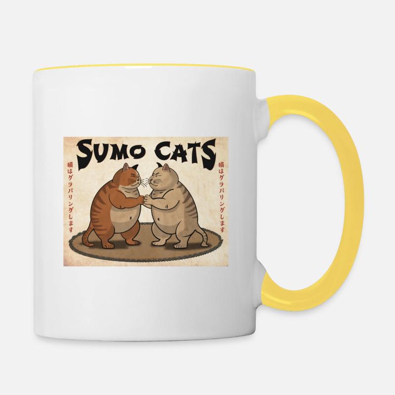 Chats de sumo (vintage) - Mug contrasté - blanc/jaune