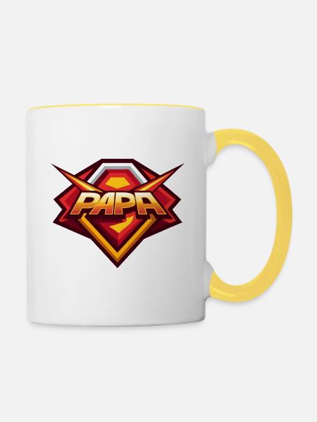 Papa: Mein Superheld - Tasse zweifarbig - Weiß/Gelb