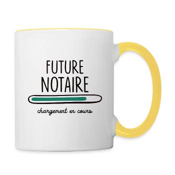 FUTURE NOTAIRE cadeau diplôme fin des études - Mug contrasté - blanc/jaune - Droite