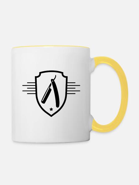 Barber Rasierklinge - Tasse zweifarbig - Weiß/Gelb